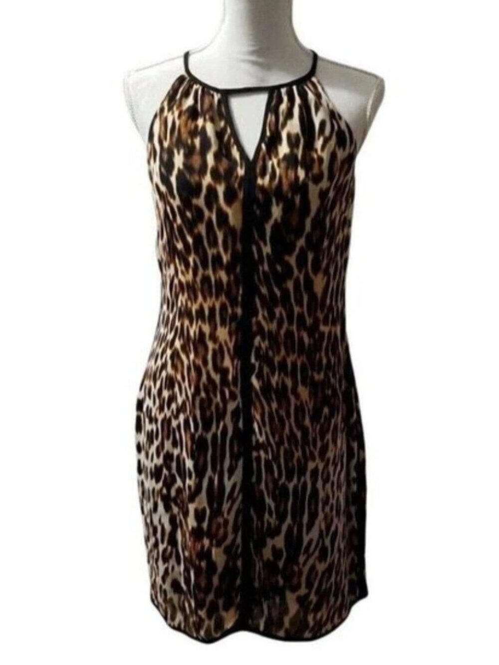 Y2K Worthington Animal Print Halter Dress Size 6 Cutout Wild Luxe